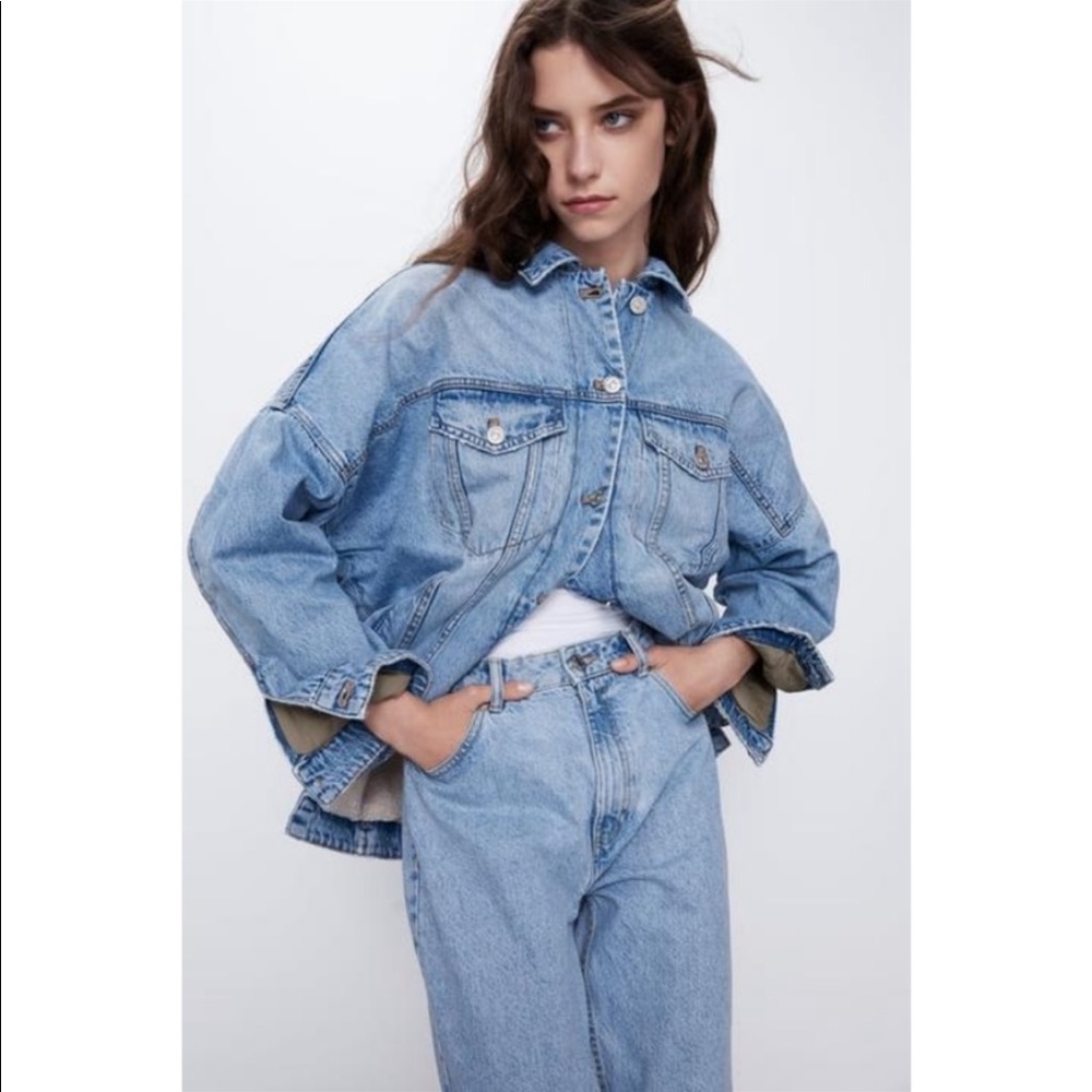 New ZARA oversize Sherpa lined denim jacket